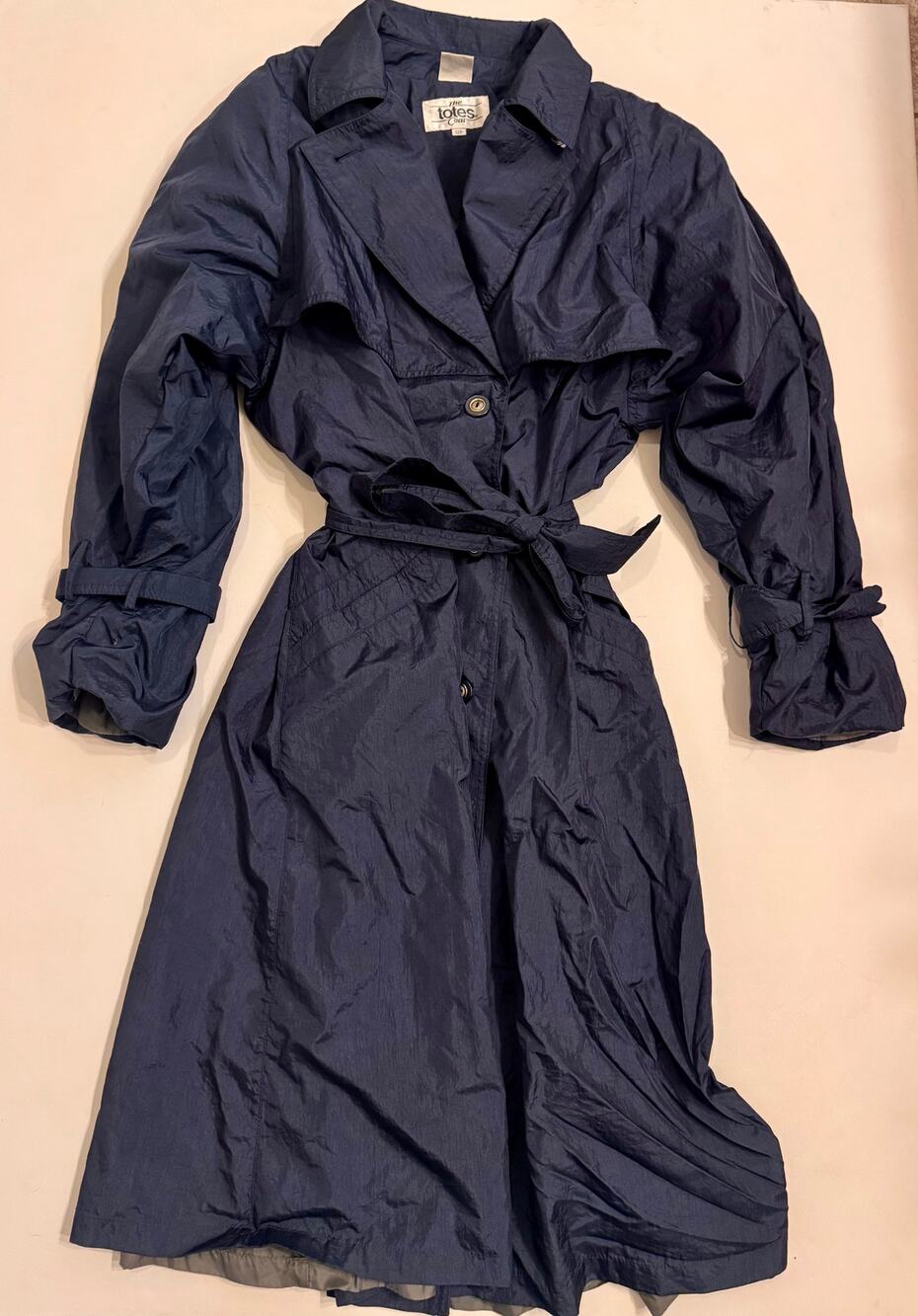 Vtg Totes The Totes Coat Women's Trench/Rain Coat Blue Size 12P Hood/Shldr Pads
